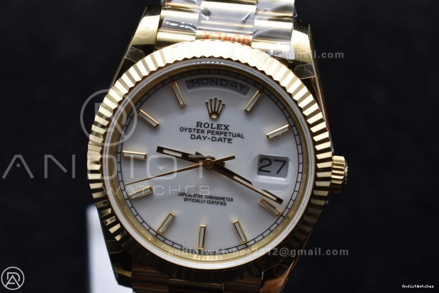 On 904L Dial YG Tungsten Bracelet Weighted White 40 Contemporary DayDate Steel Markers V A2836 GMF Stick 730 President 0901